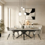 OXFORD BLACK EXTENDABLE DINING TABLE GREY TOP