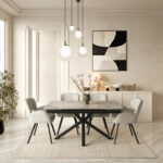 OXFORD BLACK EXTENDABLE DINING TABLE GREY TOP - Image 3