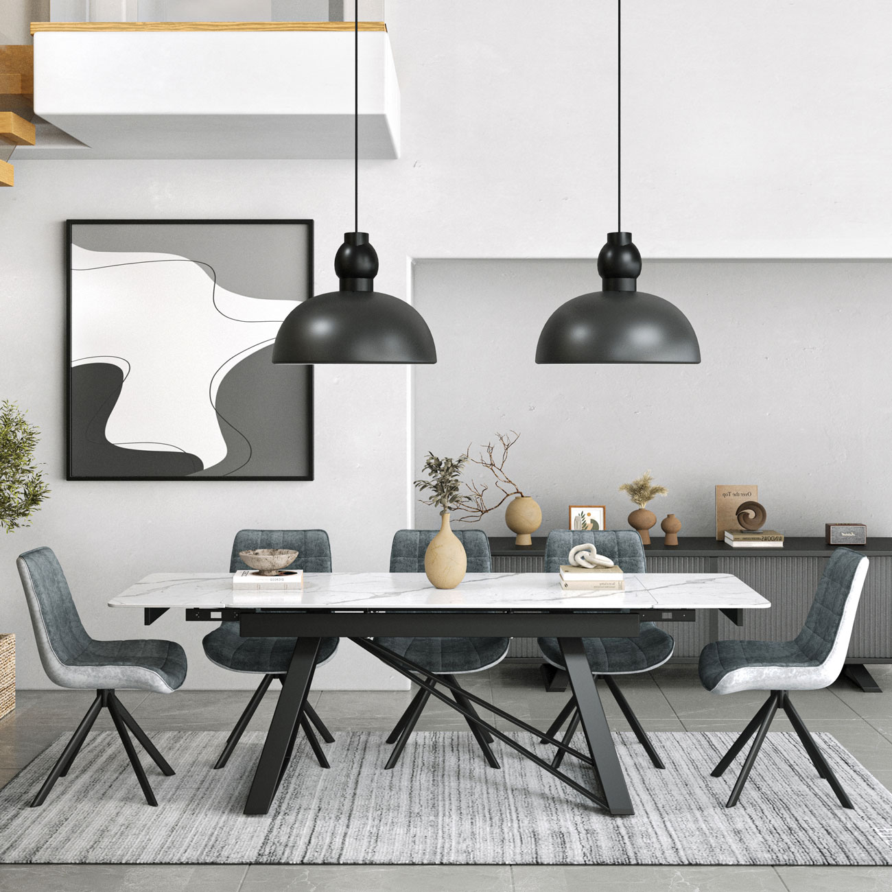 1 Douglas extending dining table set white - Image 1